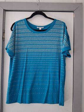 Westport Teal Short Sleeve Top with Silver Studded Stripes